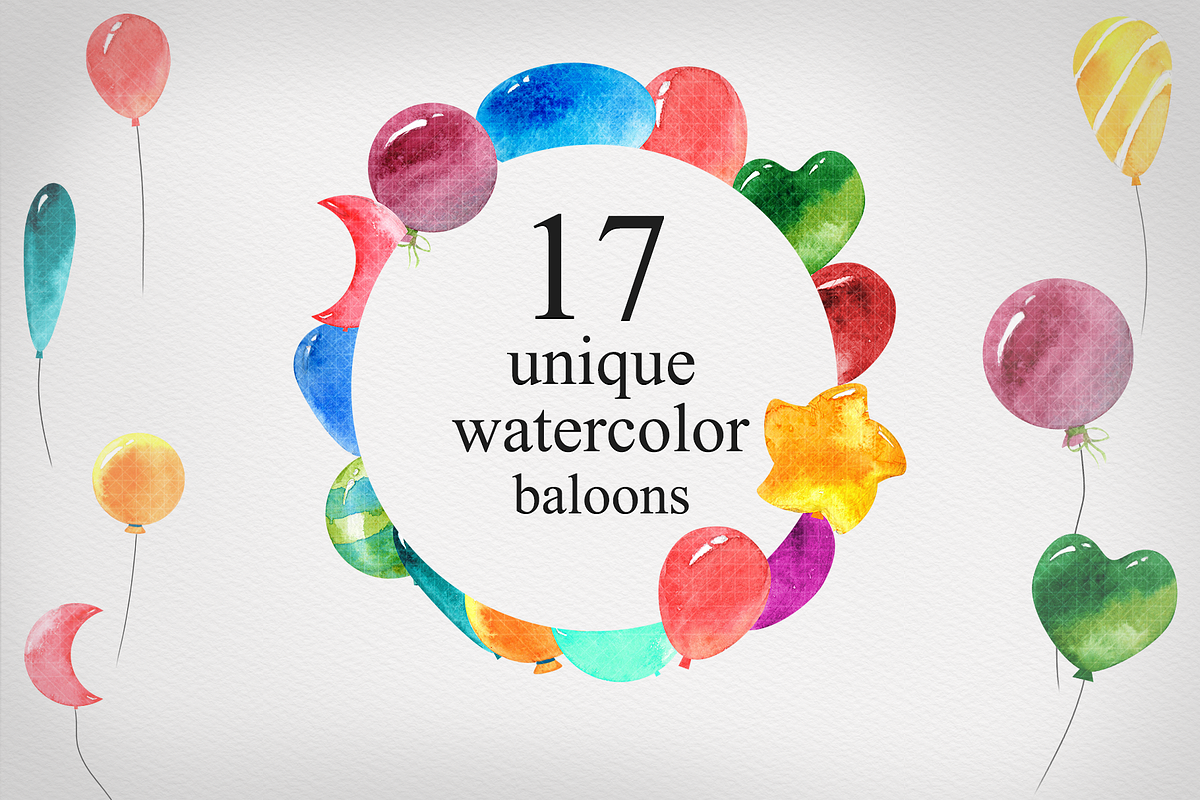 Watercolor baloon set, an Object Graphic by Germesia arts store (Photo 1 of 5)