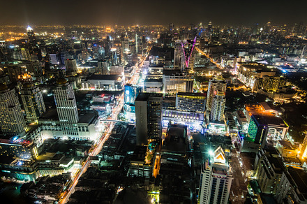 High view night scene of bangkok th stock photo containing city and cityscape, an Architecture Photo by yongkiet jitwattanatam