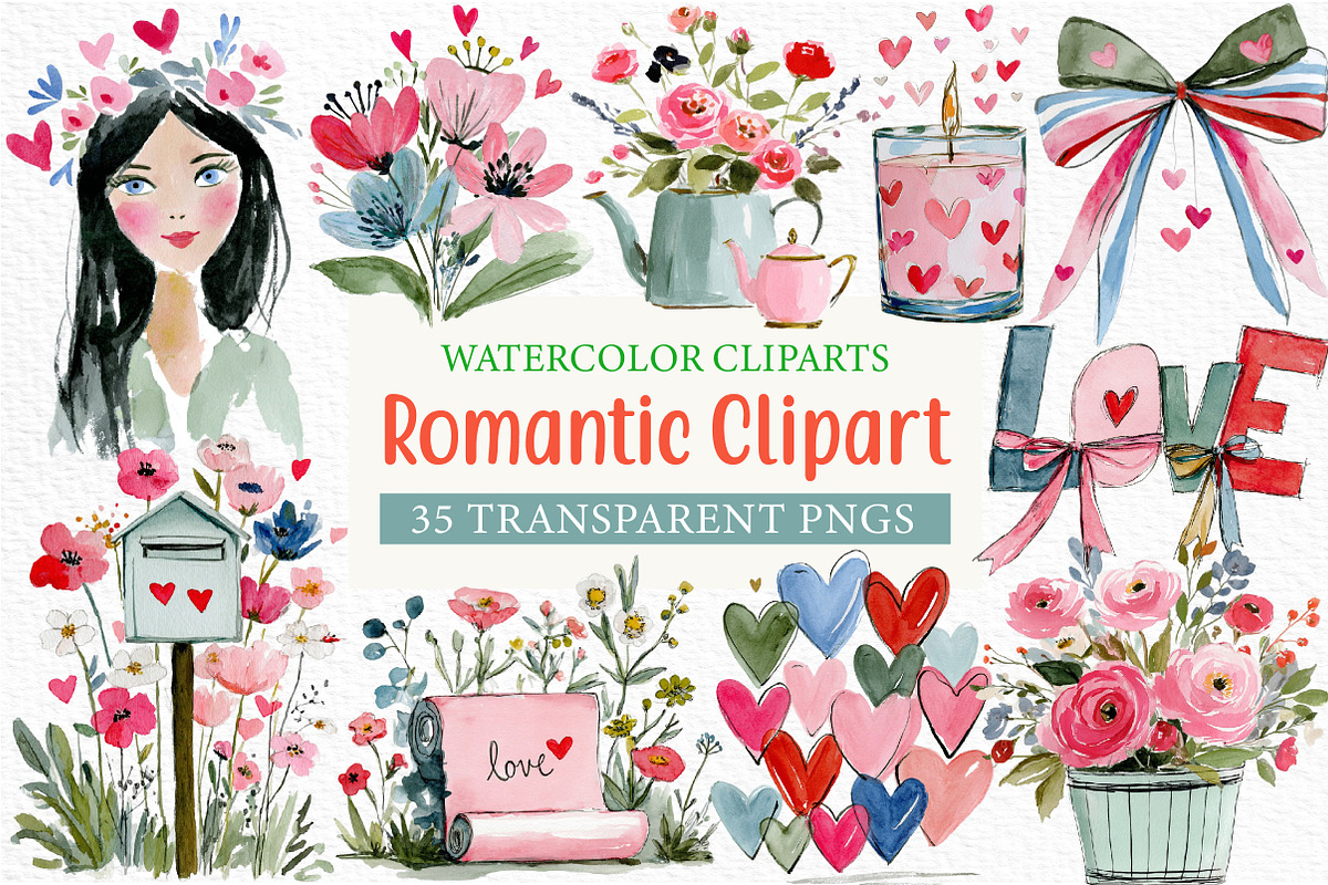 Watercolor Romantic Clipart, an Illustration by Craft Nest (Photo 1 of 5)