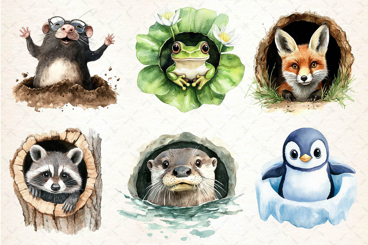 Funny Animals in Hole Clipart, an Illustration by Dream Creation (Photo 2 of 6)