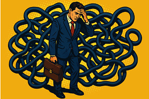 Stressed Businessman Surrounded, a Person Illustration by AlexArt