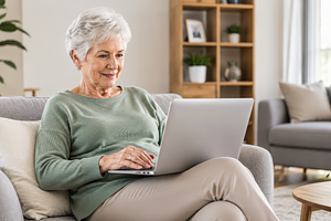 Senior Woman Using Laptop at Home, a Person Photo by Hamza067
