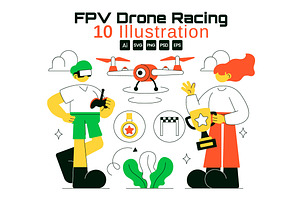 10 FPV Drone Racing Illustration, a Technology Illustration by denayunebgt