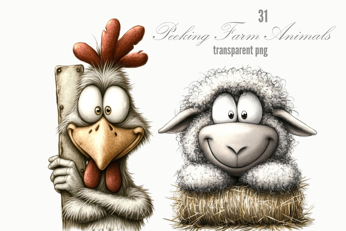 Whismical Peeking Farm Animals PNG, a Seasonal Illustration by Designking (Photo 1 of 4)