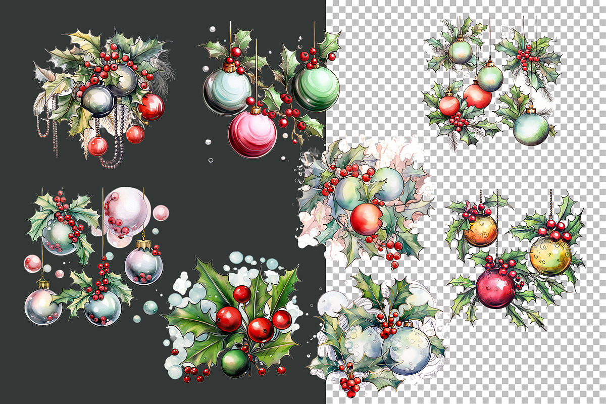 Christmas Holly and Baubles, a Decorative Illustration by Vasmila (Photo 5 of 7)