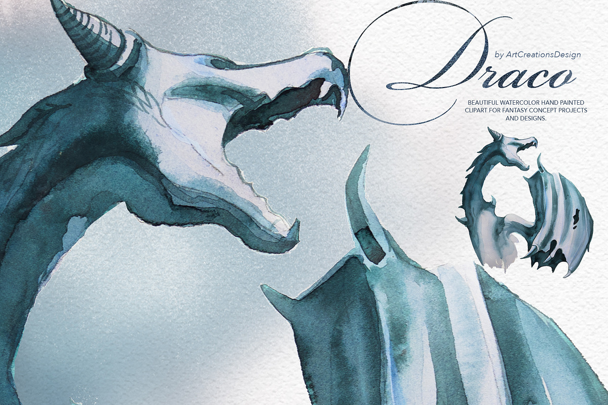 Hand Painted Draco Clipart Set, a Decorative Illustration by ArtCreationsDesign (Photo 3 of 13)
