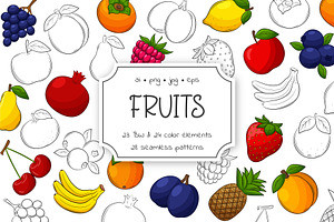 Bright fruits. Cliparts and Patterns