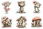 Whimsical Spring Cats Clipart, an Illustration by CreationArt (Thumbnail 6 of 7)