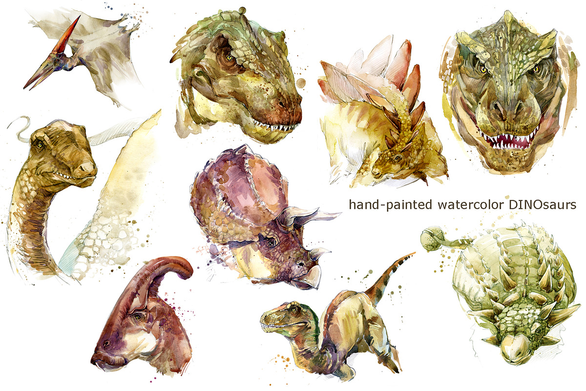 Watercolor Dinosaur Collection, an Animal Illustration by FineArt (Photo 9 of 19)