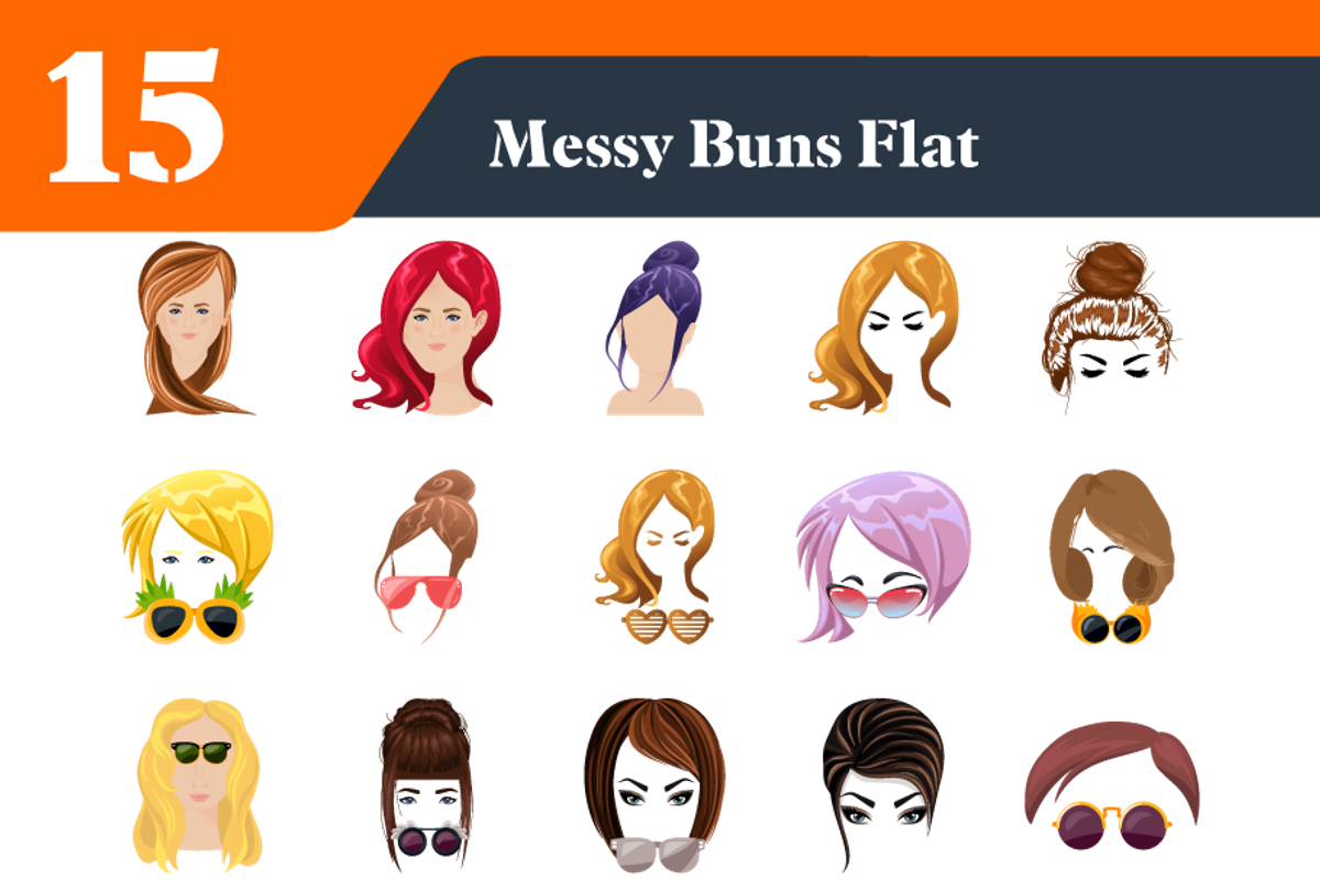 Messy Bun Flat Illustrations Bundle, a Duotone Icon by EllaMaiyaali (Photo 3 of 3)