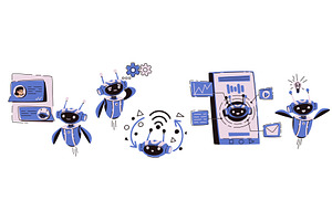 Cute chatbot AI characters set, a Technology Illustration by art PVP - market