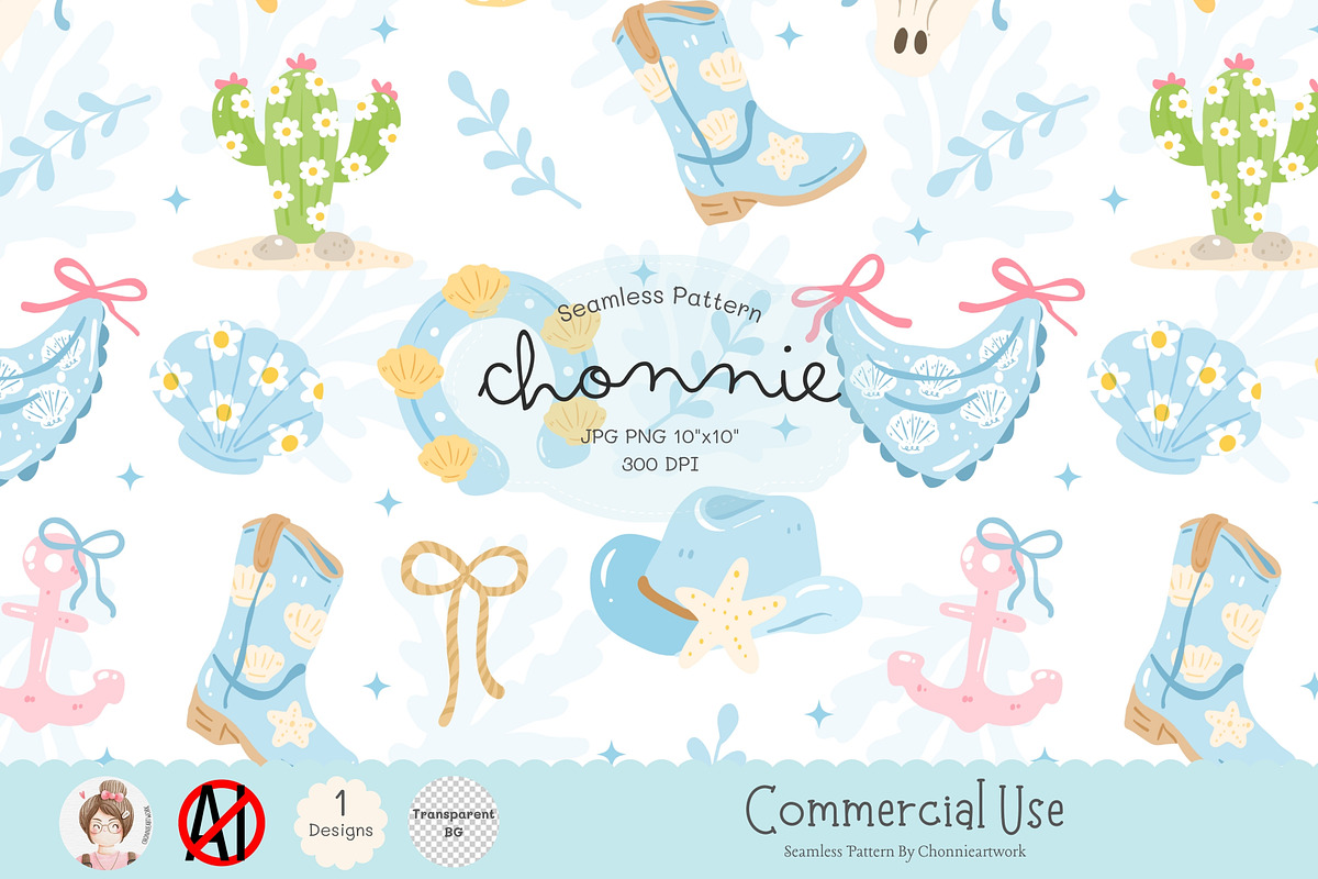 Coastal Cowgirl Seamless Pattern, a Pattern Graphic by Chonnieartwork (Photo 1 of 5)