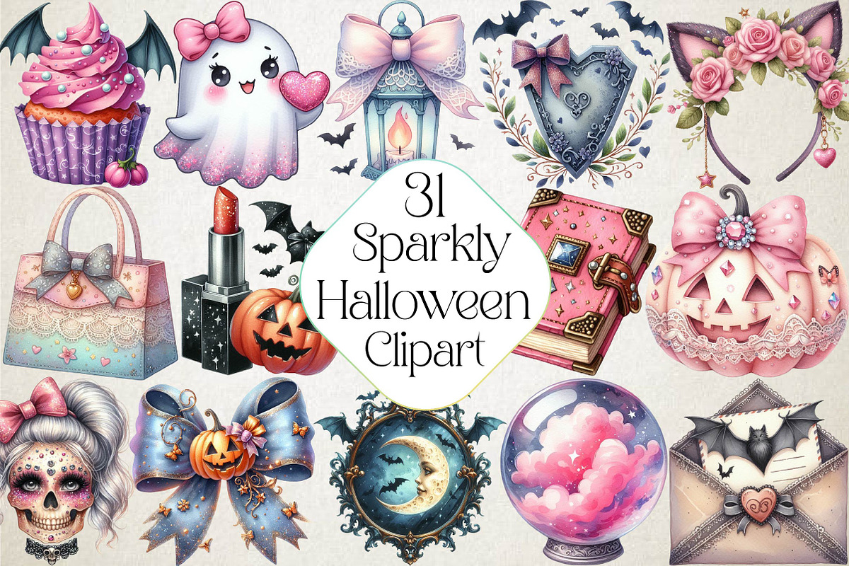 Coquette Sparkly Halloween Clipart, an Illustration by DreamPrint404 (Photo 1 of 5)