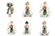 Whimsical Fall Autumn Girls Clipart, a Seasonal Illustration by DreamArtGraphic (Thumbnail 3 of 5)