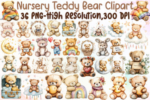 Nursery Teddy Bear Clipart,Boho Clip, an Illustration by Sublimation Artist
