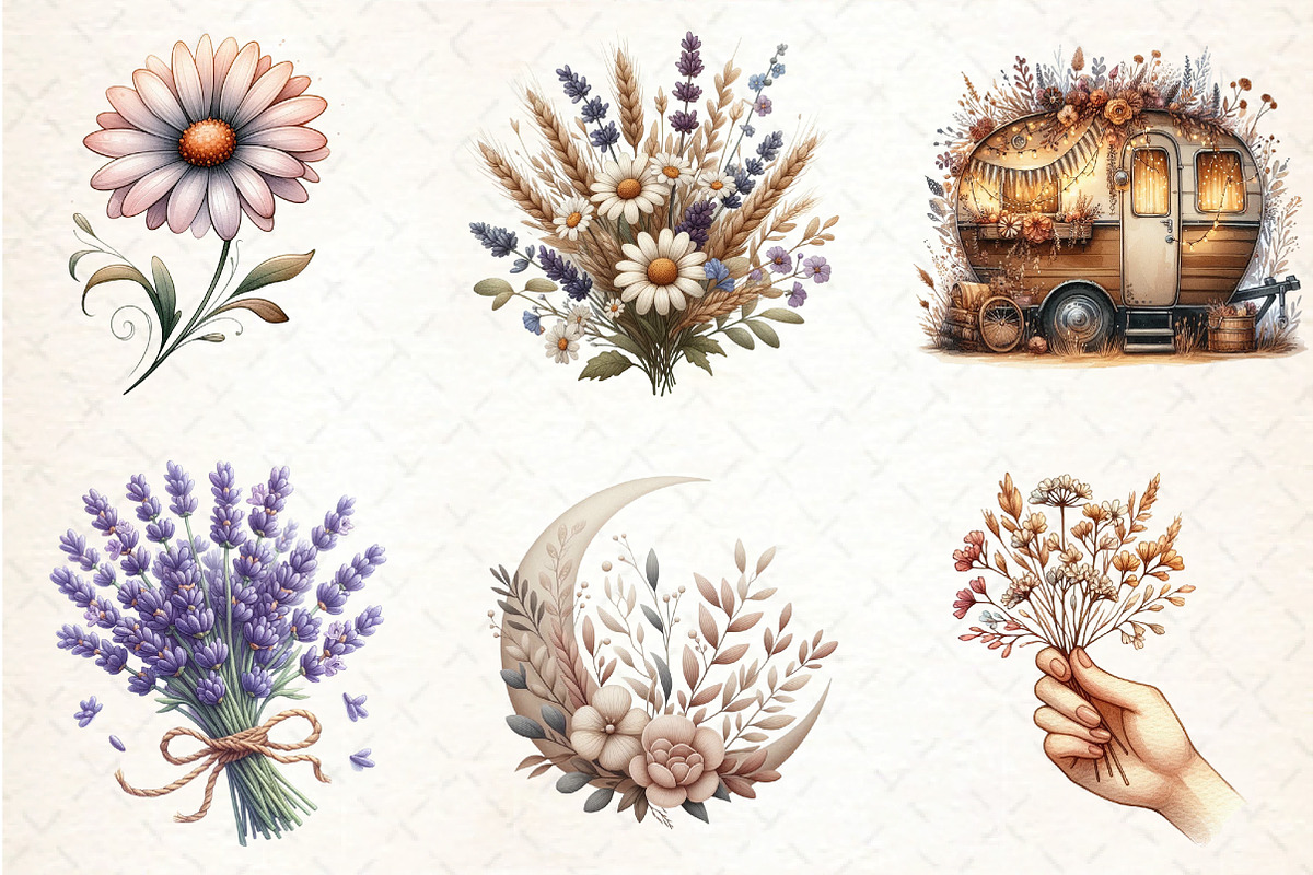 Set Flower Boho Art Design Bundle, an Illustration by DreamCafeArt (Photo 2 of 4)