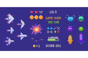 Space invader pixel game elements, an Object Illustration by art PVP - market