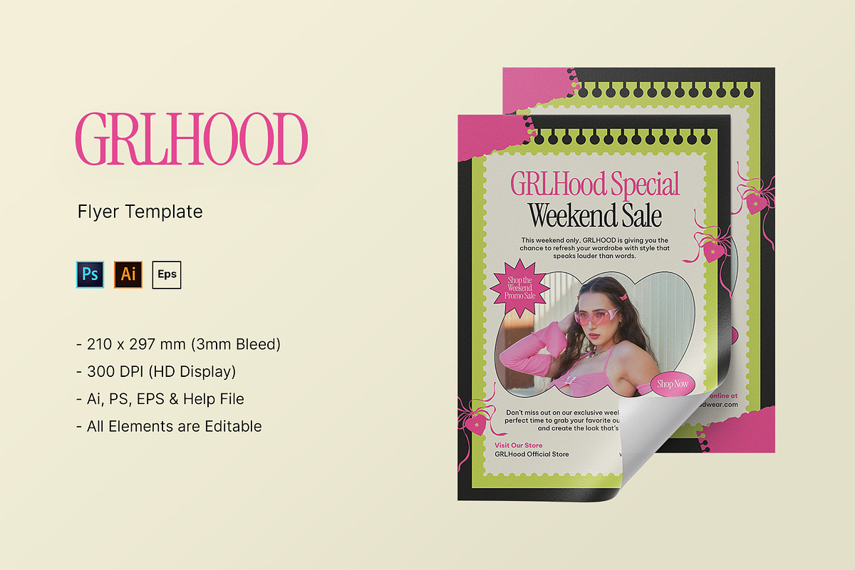 GRLHood Femme Wear - Flyer Template, a Flyer Template by StreaksideStd (Photo 1 of 3)