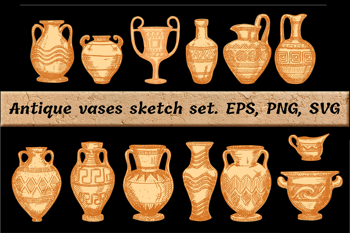 Antique Greek vases set. Sketch, an Object Graphic by Live line (Photo 1 of 3)