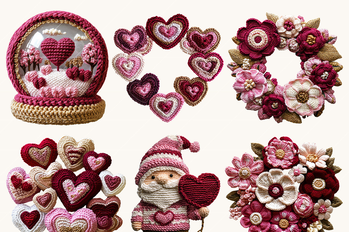 Valentine Faux Yarn Crochet Clipart, a Seasonal Illustration by BusyDaydesign (Photo 4 of 9)