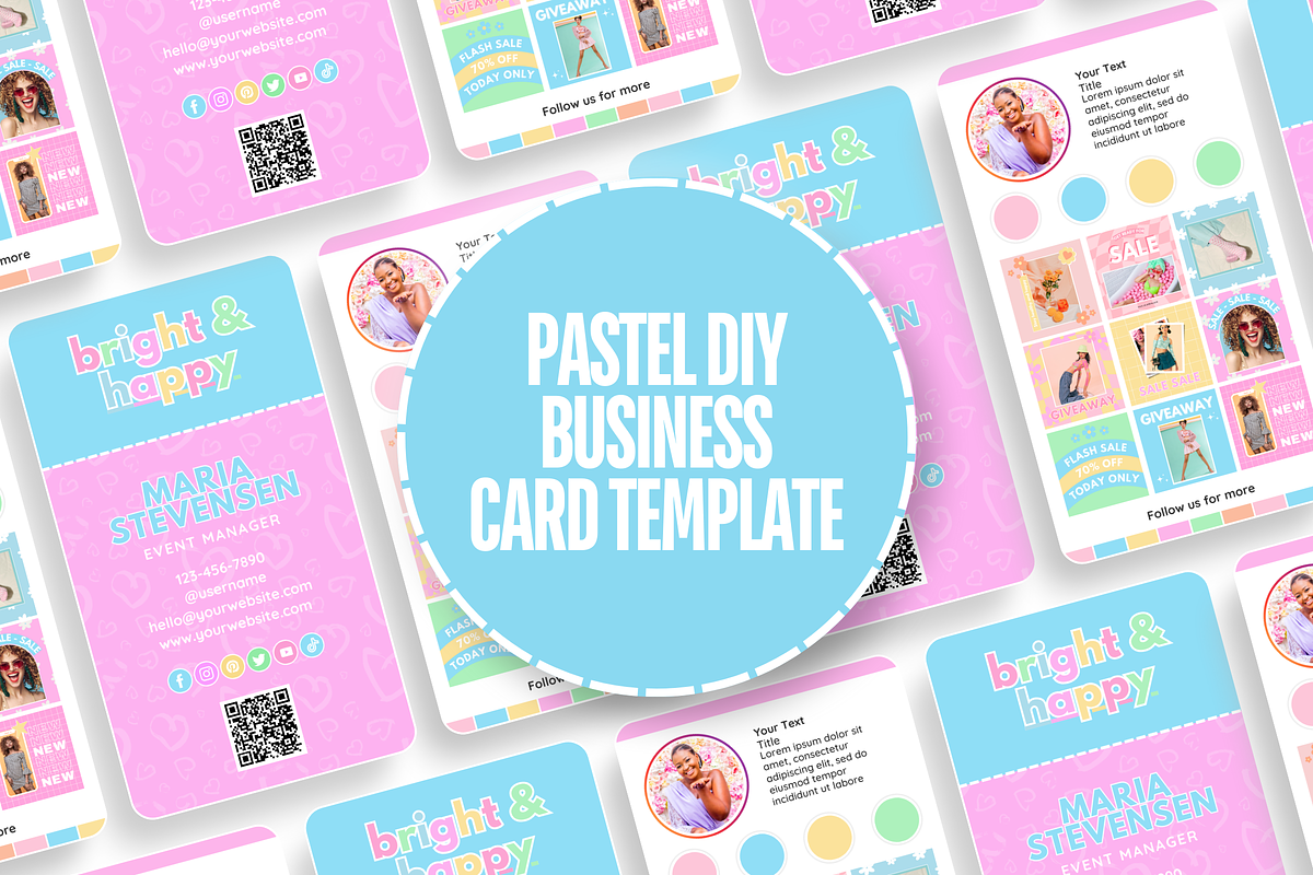 Pastel QR Business Card Template, a Business Card Template by SunshineStudioBoutique (Photo 2 of 9)