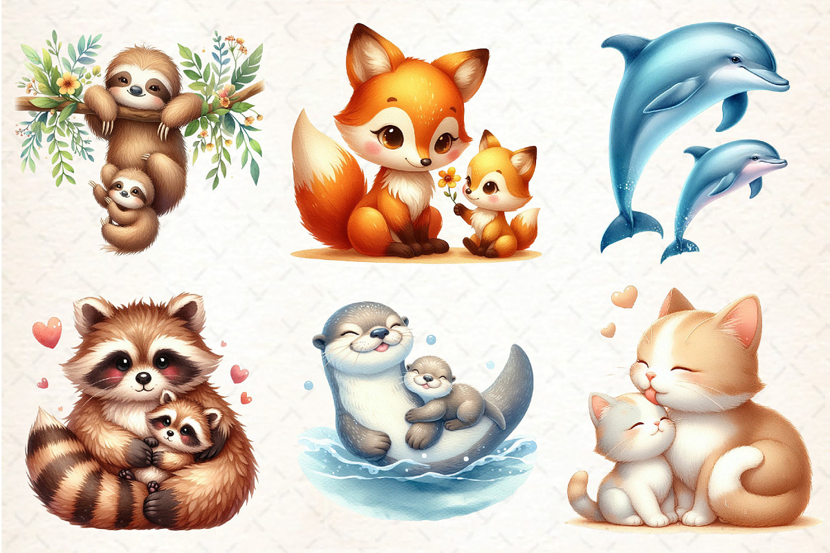 Happy Mothers Day Animal Clipart, an Animal Illustration by DreamCafeArt (Photo 3 of 6)