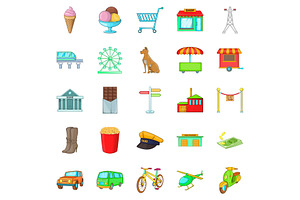 Supermarket Icons Set, Cartoon Style