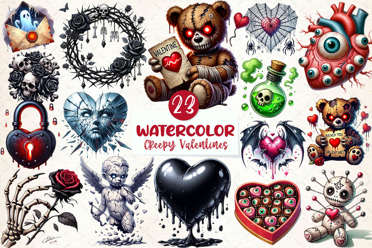 Creepy Valentine’s Sublimation Clipa, an Illustration by CreationArt (Photo 1 of 5)