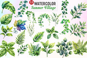 Green Summer Foliage Clipart, an Illustration by Watercolor design (Thumbnail 1 of 10)