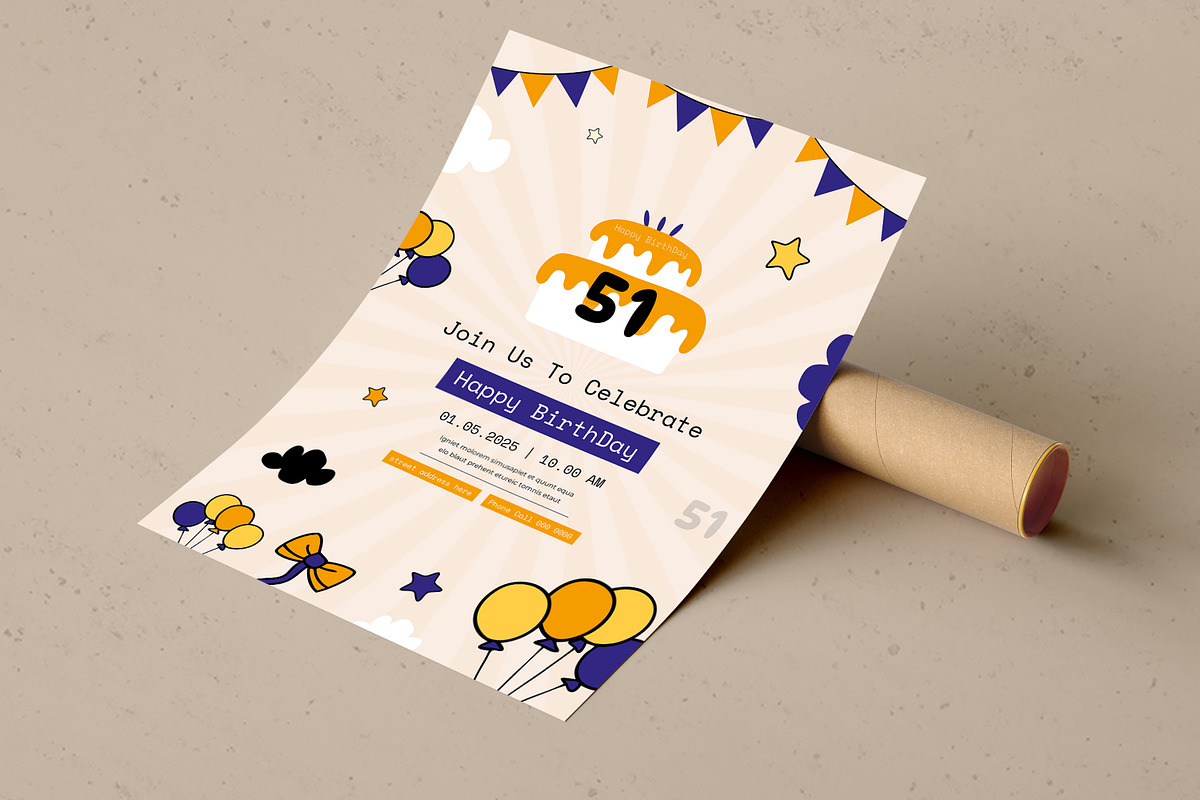 Birthday Invitation Card Layout, a Stationery Template by MightyDesign (Photo 1 of 7)