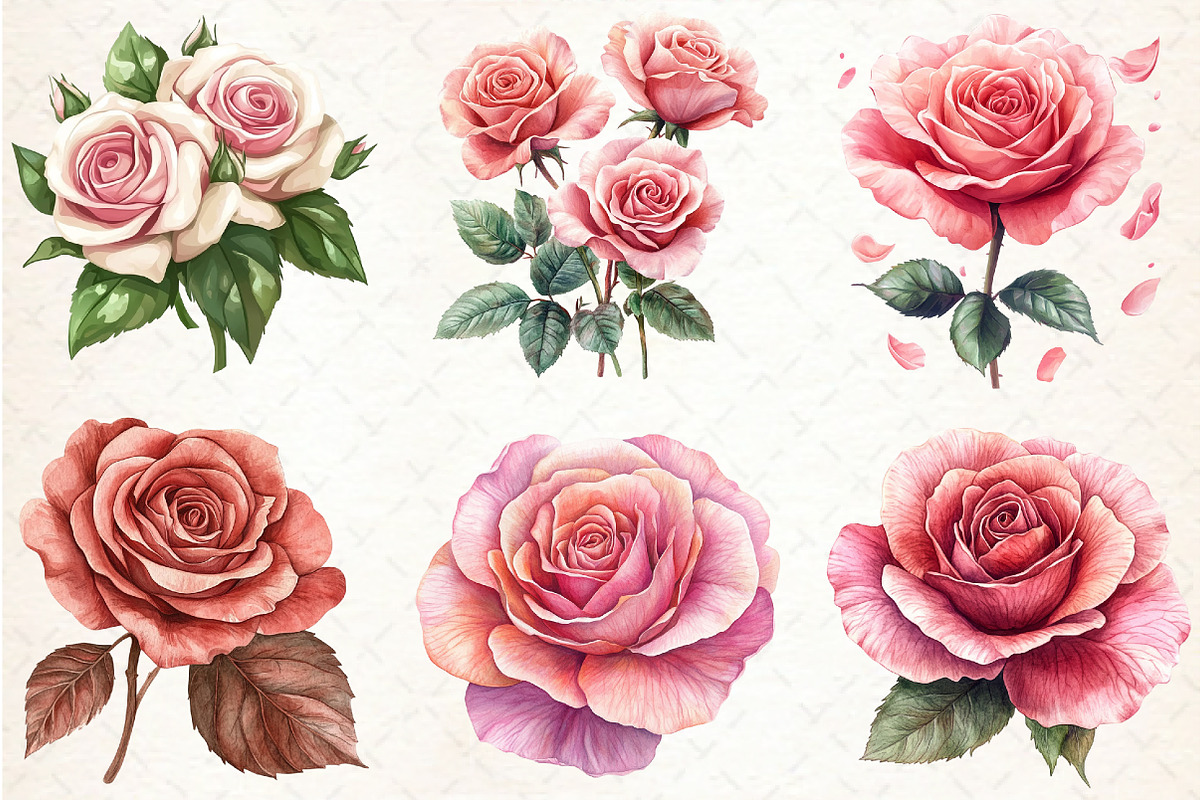 Pink Roses and Leaves Watercolor, an Illustration by Libby Wishes (Photo 2 of 3)