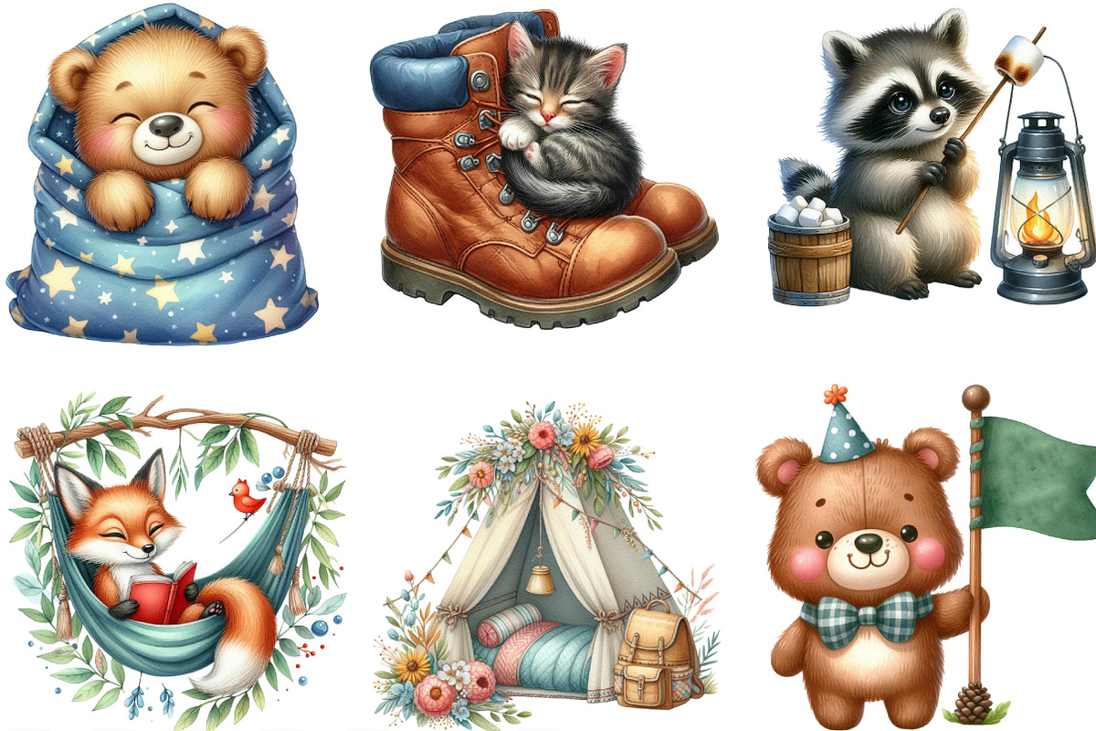 Cute Little Campers Clipart, an Illustration by Designking (Photo 3 of 4)