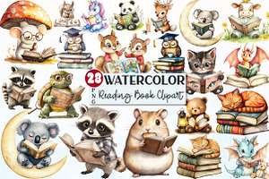 Cute Animals Reading Book Clipart, a Seasonal Illustration by Rose Art