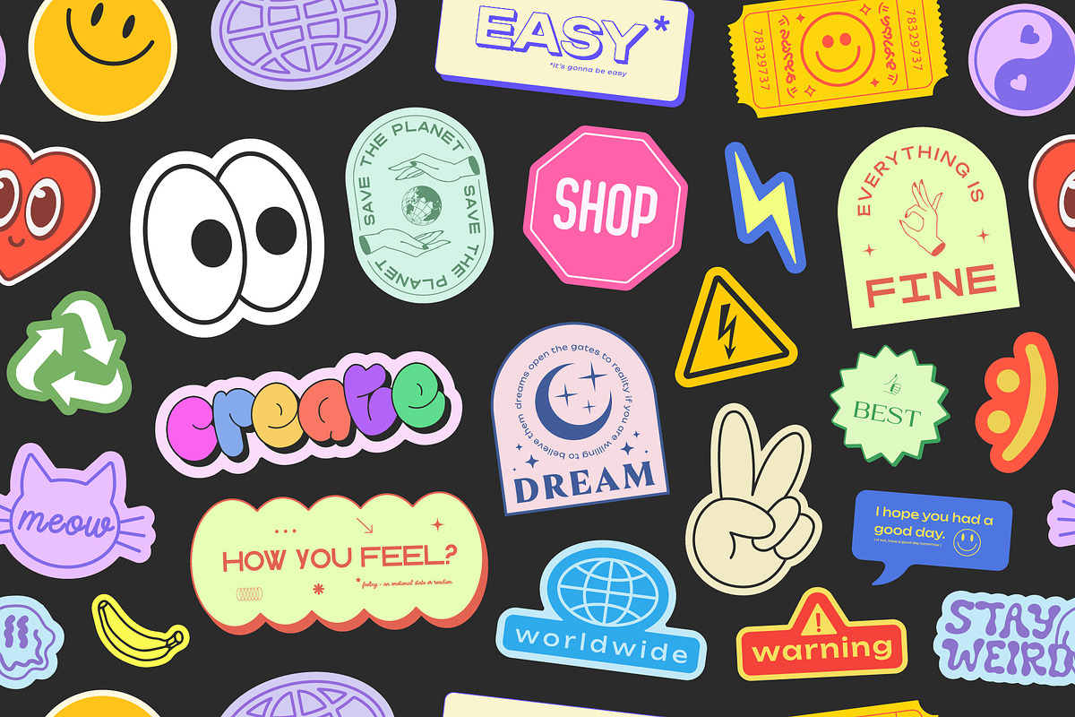 COOL Y2K STICKERS VECTOR SET, a Decorative Illustration by craftlove (Photo 11 of 12)