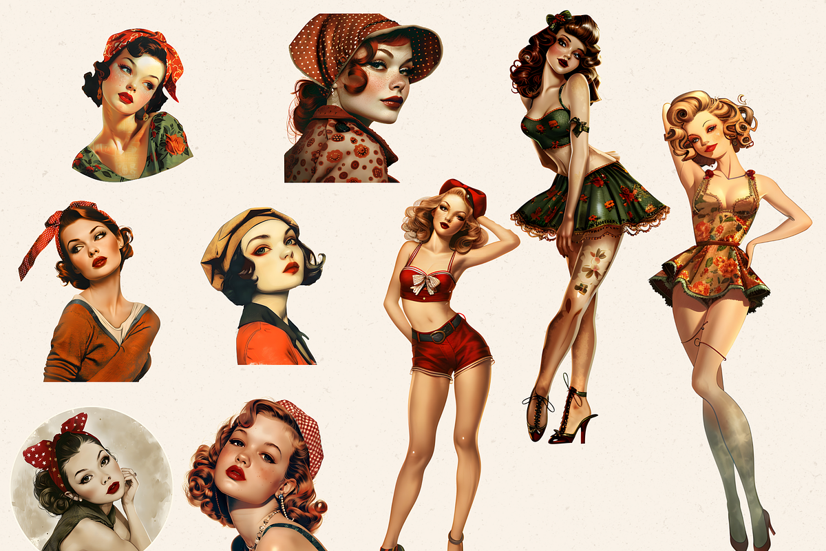 POSING PIN UP GIRLS CLIPART PACK, a Person Illustration by Daring Digies (Photo 6 of 8)