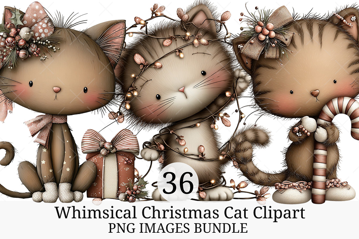 Whimsical Christmas Cat Clipart, an Illustration by Craft Nest (Photo 1 of 10)