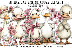 Whimsical Spring Goose Clipart, an Illustration by OK Design