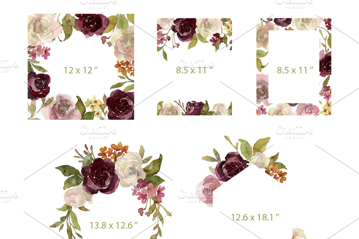 Watercolor Pink & Burgundy Flowers, an Illustration by GraphicsDish (Photo 4 of 5)