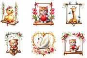 Valentines Animals on Swings Clipart, a Seasonal Illustration by DreamArtGraphic (Thumbnail 4 of 5)