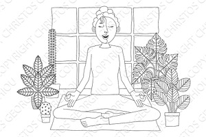 Woman Meditating Doing Yoga Pilates, a Person Illustration by Christos Georghiou