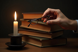 Vintage books reading with candle, a School & Education Photo by Artonix