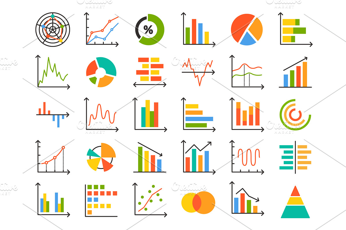 Graph and chart icons. Diagram and, a Finance Illustration by winwin.art