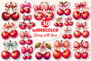Kawaii Cherry with Bow Sticker PNG, an Illustration by Dream Creation (Thumbnail 1 of 6)