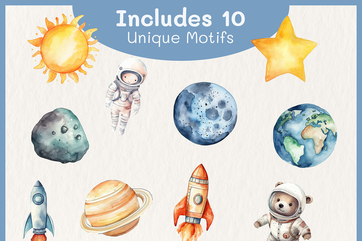 Cute Astronauts Watercolor Clipart, a Decorative Illustration by Digital Dreamscaping (Photo 2 of 5)