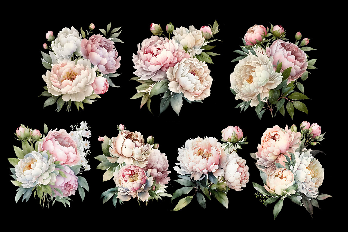 Watercolor bouquets, peony bouquets, a Decorative Illustration by Julia Bogdan (Photo 3 of 3)