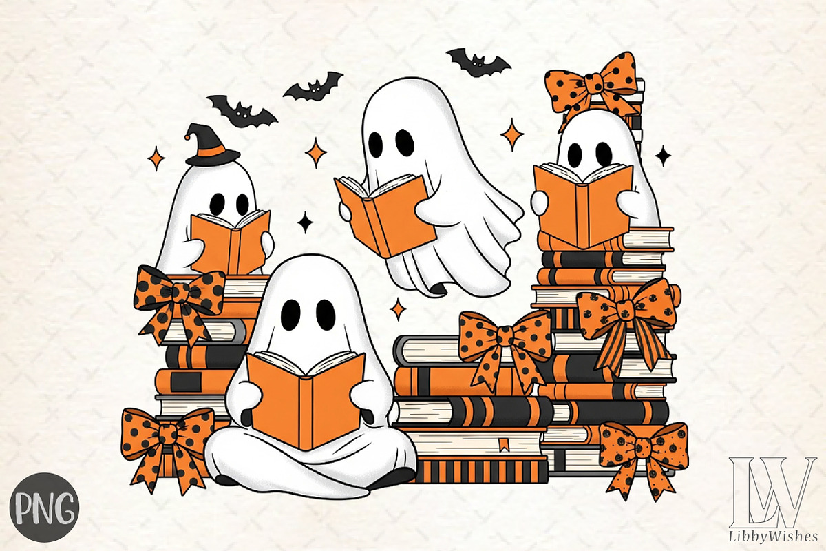 Ghosts Reading Book Halloween PNG, an Illustration by Libby Wishes (Photo 1 of 6)