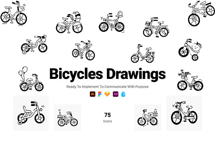 Bicycles Drawing Icons, an Icon by Prosymbols