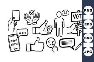 Hand Drawn Voting Icon Set, an Illustration by designvectx