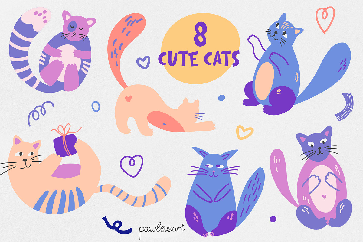Funny cats – Birthday Clipart, an Object Graphic by PawLoveArt (Photo 2 of 14)