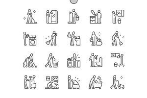 Cleaning People Line Icons